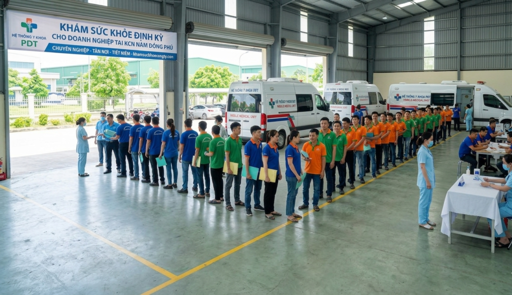 Khám sức khỏe công nhân lưu động tại KCN Nam Đồng Phú PDT